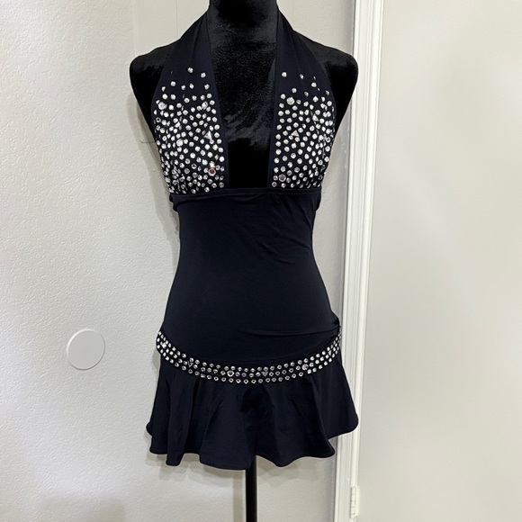 Dresses & Skirts - Black Halter Dress with Silver Accents